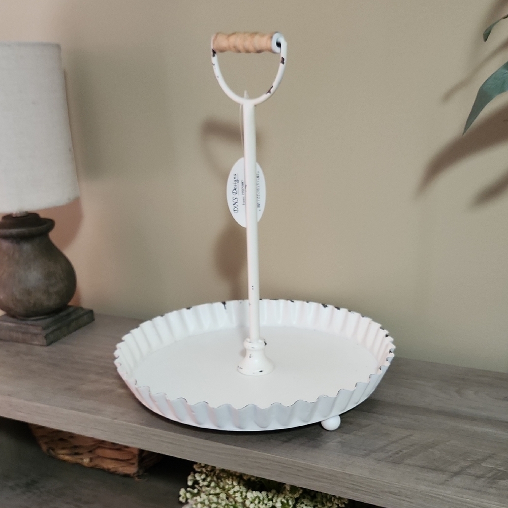White Metal Tiered Tray with Handle